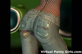 Dirty blonde cartoon chick gets fucked from the back by a massive dildo while s...