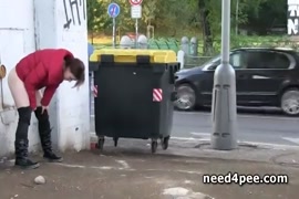 Horny young babes peeing outside while showing off their wet snatches for the c...